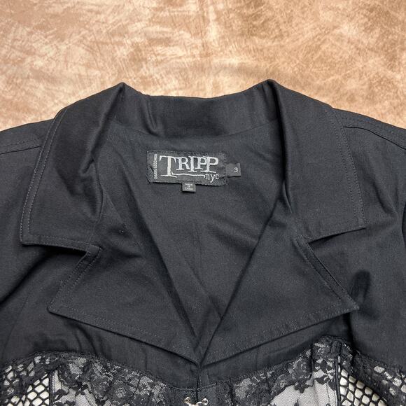 Tripp NYC Corset Back Jacket Black Floral Lace Netting Hook & Eye Blazer Size 3 - Picture 5 of 8